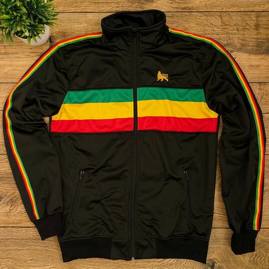 Sportovní černá mikina s panelem v barvách Reggae