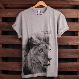 T-shirt Lion - Beats of the heart | šedé