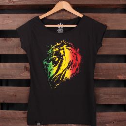 Dámské tričko Rasta Jah Lion | černé