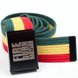 Rasta pásek s kovovou přezkou - Fire Burn Babylon