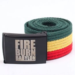 Rasta pásek s kovovou přezkou - Fire Burn Babylon