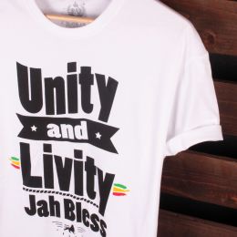 Tričko Unity and Livity Jah Bless | bílé