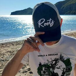 Kšiltovka Truckerka vintage Roots, modrá, ecru